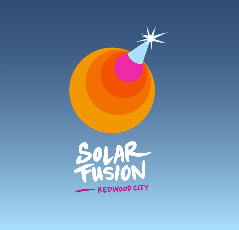 Solar Fusion anniversary logo: the sun wearing a party hat